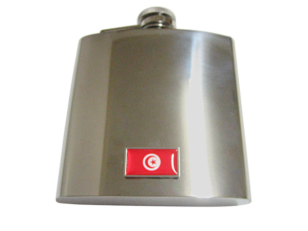 Thin Bordered Tunisia Country Flag 6 Oz. Stainless Steel Flask