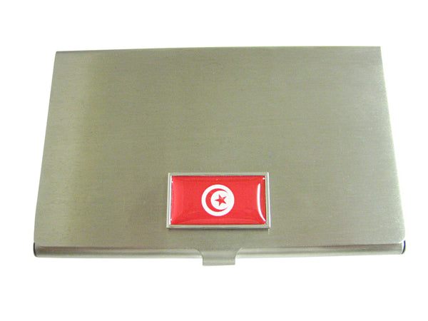 Thin Bordered Tunisia Country Flag Business Card Holder