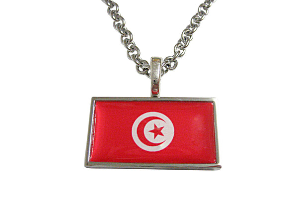 Thin Bordered Tunisia Flag Pendant Necklace