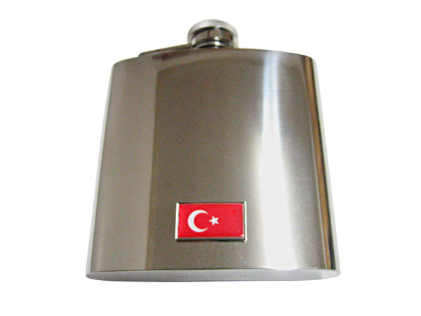Thin Bordered Turkey Flag Pendant 6 Oz. Stainless Steel Flask