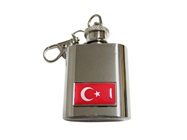 Thin Bordered Turkey Flag Pendant 1 Oz. Stainless Steel Key Chain Flask