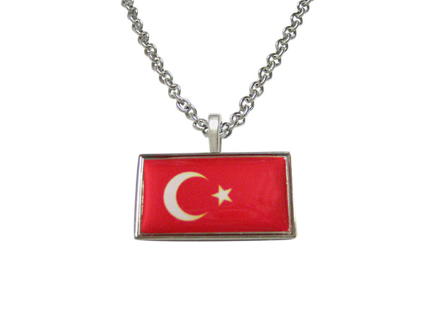 Thin Bordered Turkey Flag Pendant Necklace