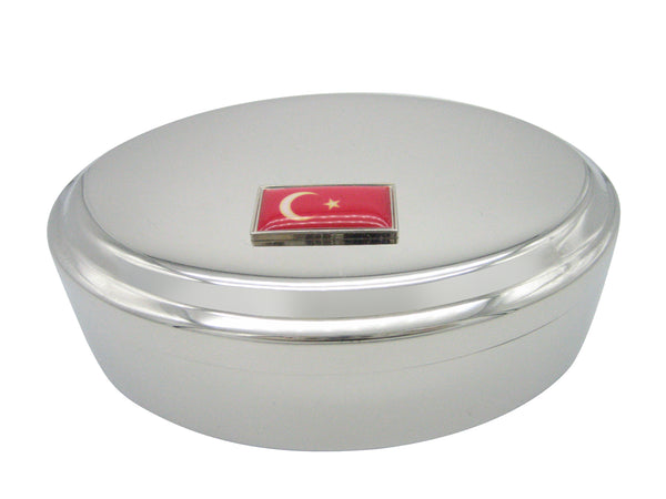 Thin Bordered Turkey Flag Pendant Oval Trinket Jewelry Box