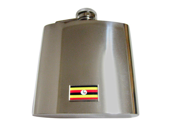 Thin Bordered Uganda Flag Pendant 6 Oz. Stainless Steel Flask