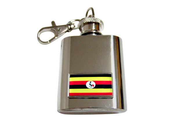 Thin Bordered Uganda Flag Pendant 1 Oz. Stainless Steel Key Chain Flask