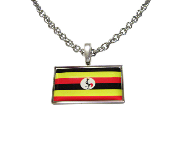 Thin Bordered Uganda Flag Pendant Necklace