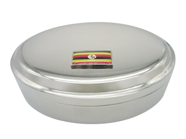 Thin Bordered Uganda Flag Pendant Oval Trinket Jewelry Box