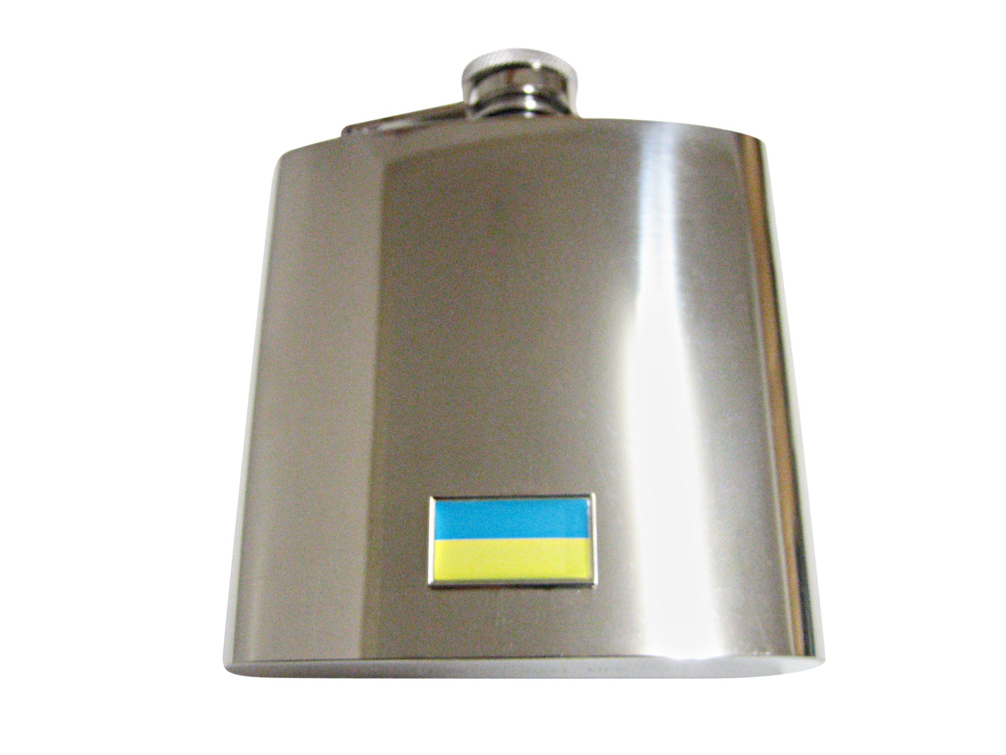 Thin Bordered Ukraine Flag Pendant 6 Oz. Stainless Steel Flask