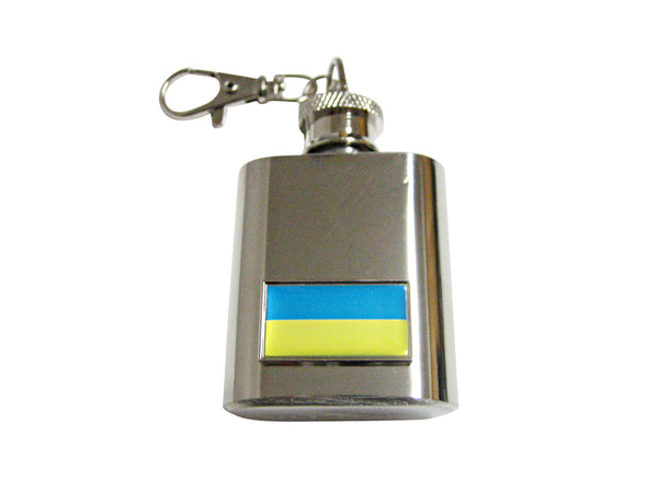 Thin Bordered Ukraine Flag Pendant 1 Oz. Stainless Steel Key Chain Flask
