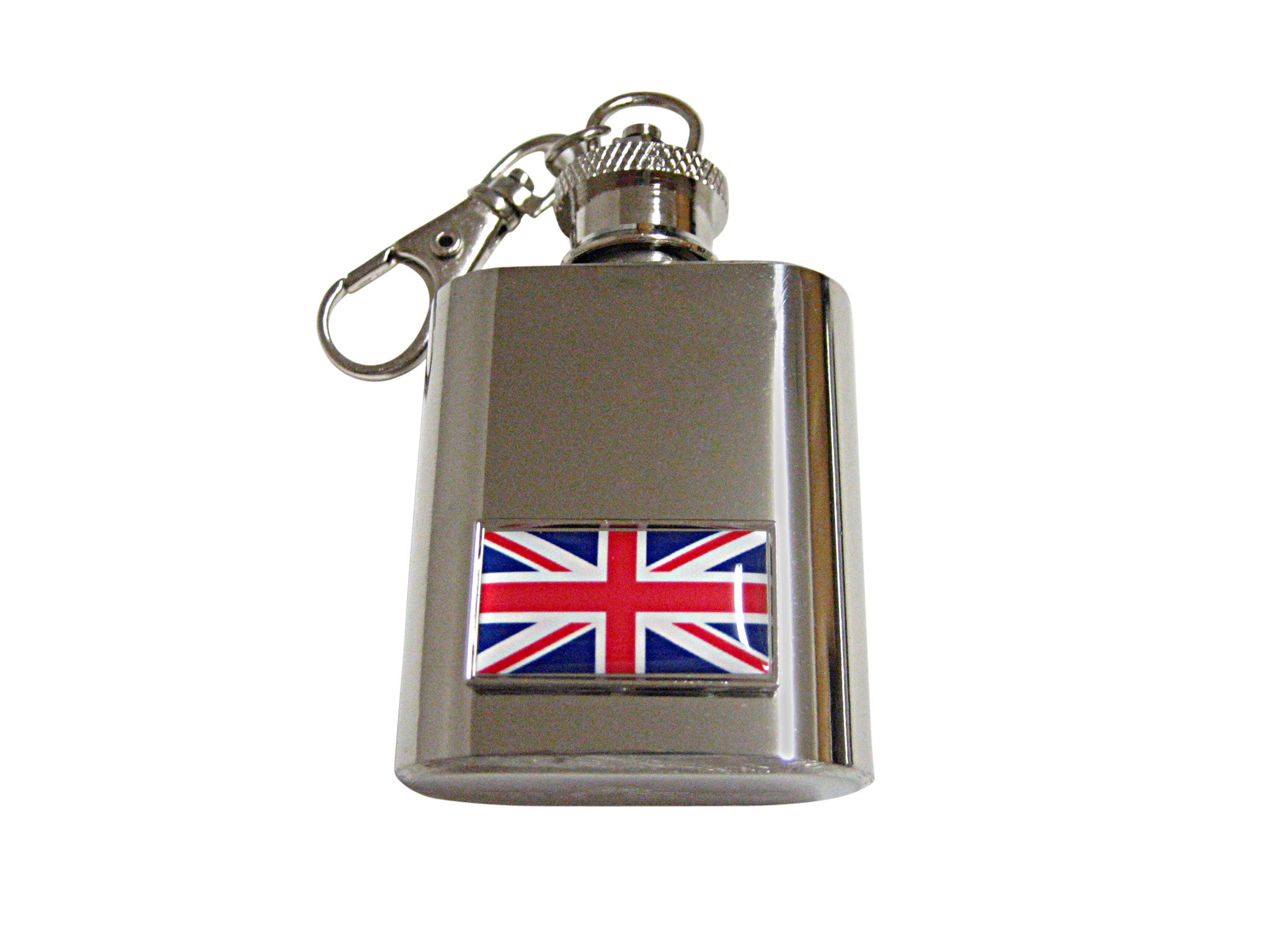 Thin Bordered United Kingdom Union Jack Flag Pendant 1 Oz. Stainless Steel Key Chain Flask