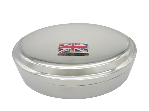 Thin Bordered United Kingdom Union Jack Flag Pendant Oval Trinket Jewelry Box