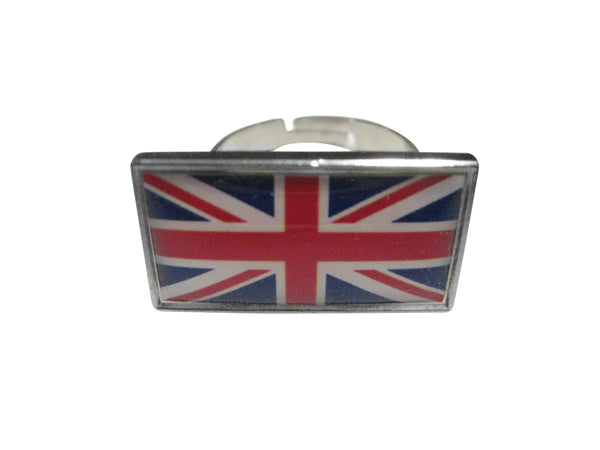 Thin Bordered United Kingdom Union Jack Great Britain Flag Adjustable Size Fashion Ring