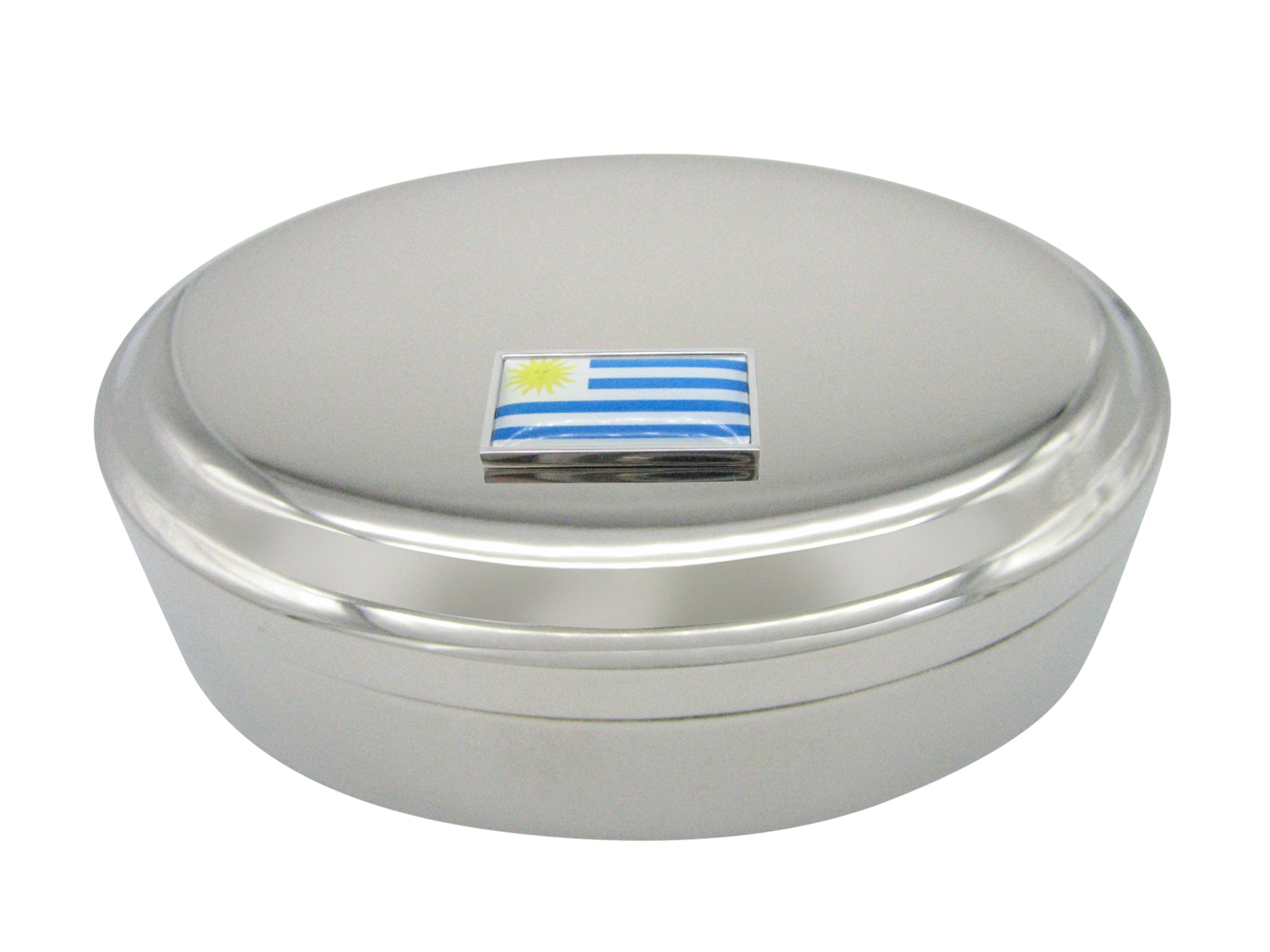 Thin Bordered Uruguay Flag Pendant Oval Trinket Jewelry Box