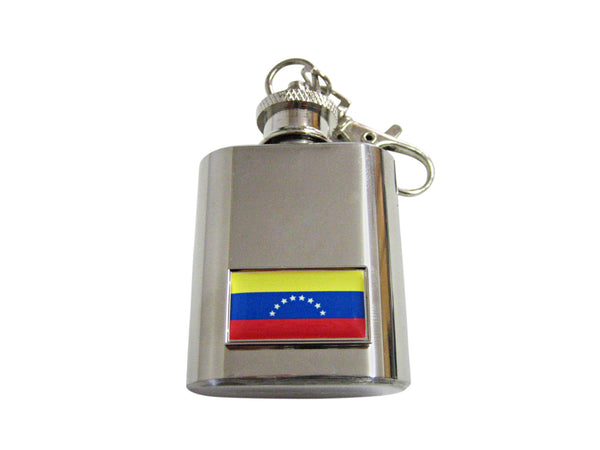 Thin Bordered Venezuela Flag Pendant 1 Oz. Stainless Steel Key Chain Flask