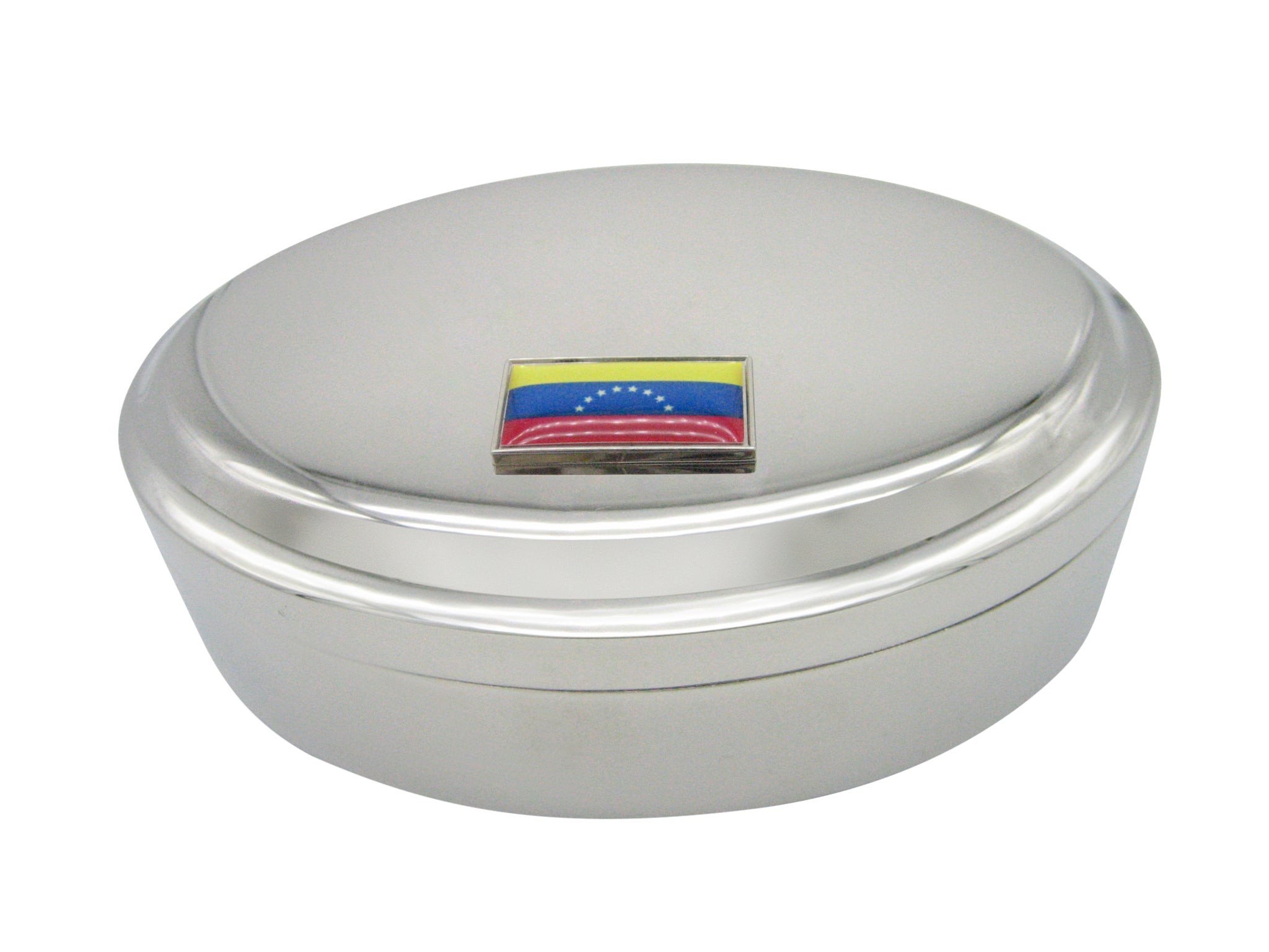 Thin Bordered Venezuela Flag Pendant Oval Trinket Jewelry Box