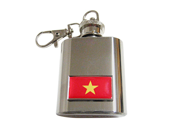 Thin Bordered Vietnam Flag Pendant 1 Oz. Stainless Steel Key Chain Flask