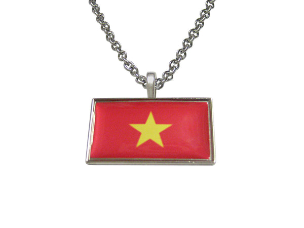 Thin Bordered Vietnam Flag Pendant Necklace