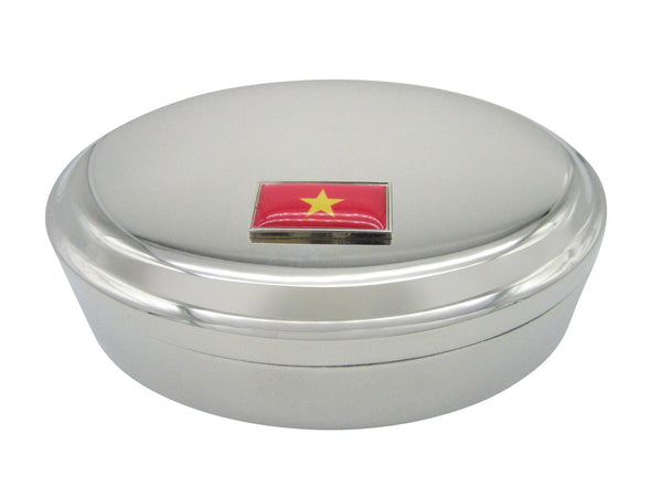 Thin Bordered Vietnam Flag Pendant Oval Trinket Jewelry Box