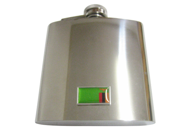 Thin Bordered Zambia Flag 6 Oz. Stainless Steel Flask
