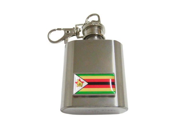 Thin Bordered Zimbabwe Flag 1 Oz. Stainless Steel Key Chain Flask