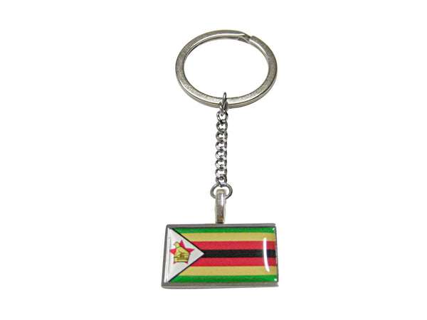 Thin Bordered Zimbabwe Flag Pendant Keychain