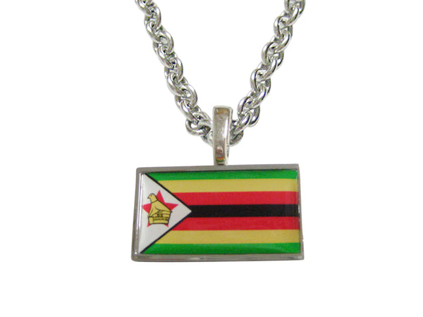 Thin Bordered Zimbabwe Flag Pendant Necklace