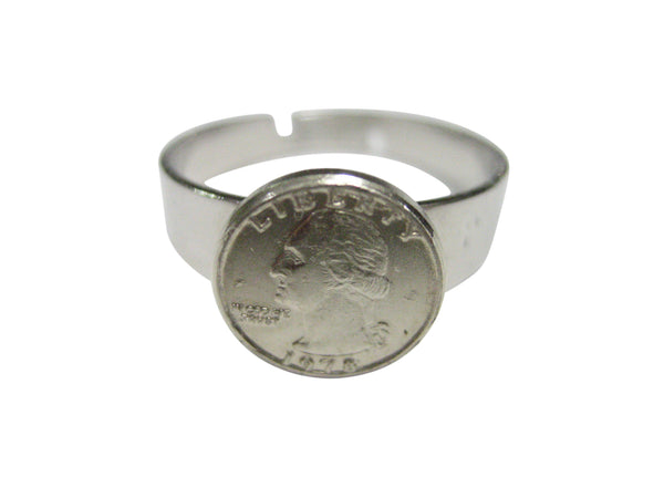 Tiny 25 Cent Quarter Coin Adjustable Size Fashion Ring