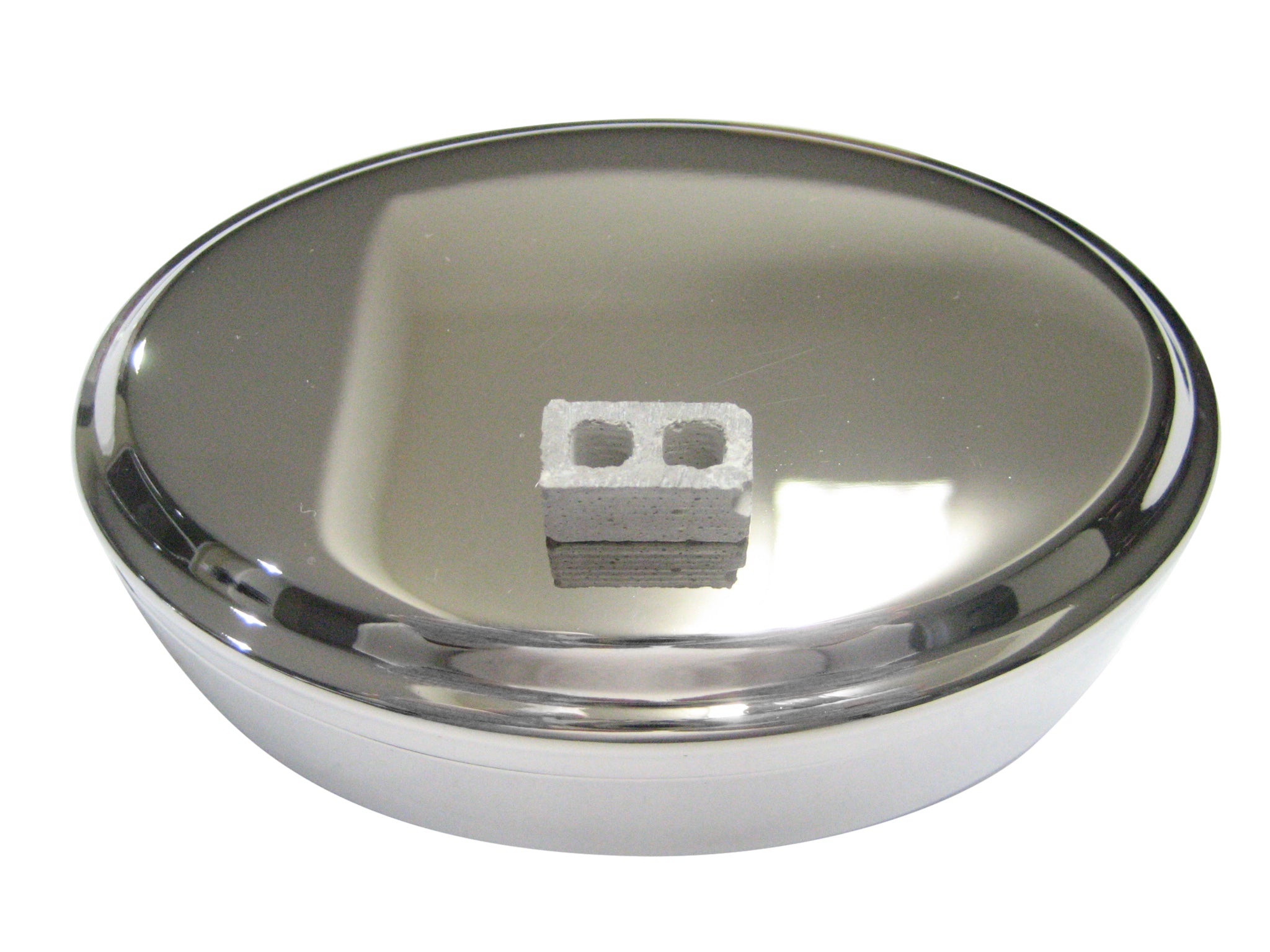 Tiny Industrial Construction Cinderblock Oval Trinket Jewelry Box