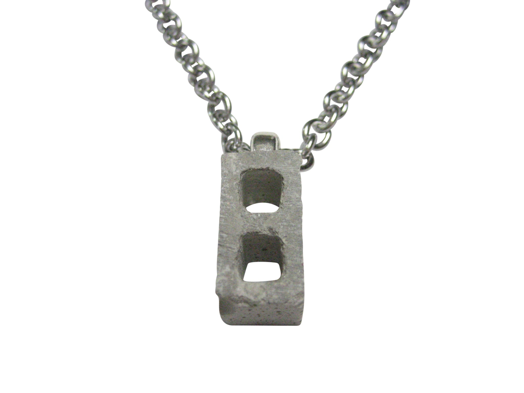 Tiny Industrial Construction Cinderblock Pendant Necklace