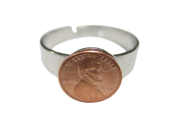 Tiny One Cent Penny Coin Adjustable Size Fashion Ring