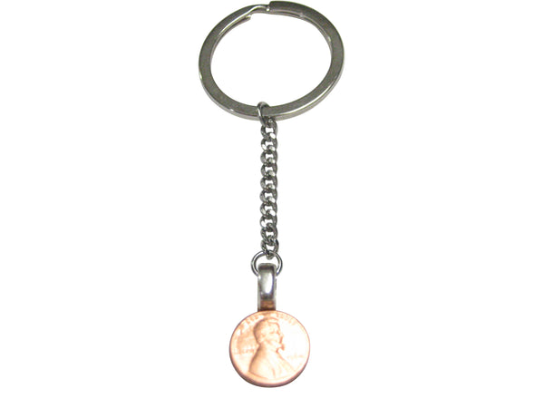 Tiny One Cent Penny Coin Pendant Keychain