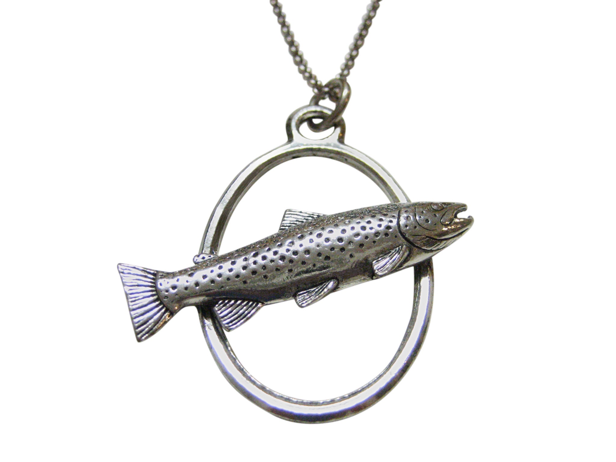 Trout Fish Large Oval Pendant Necklace