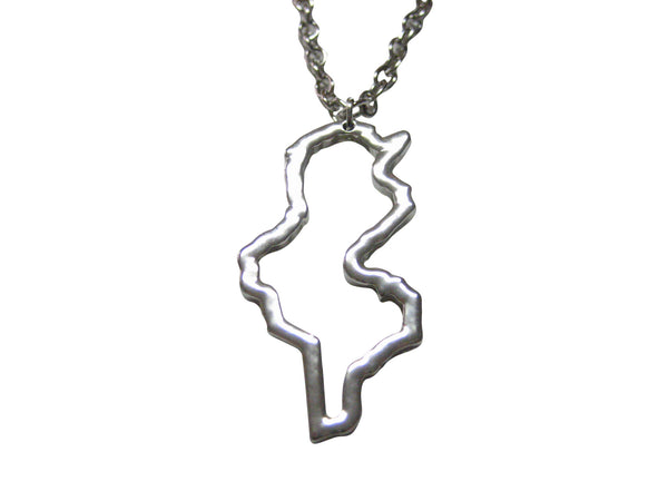 Silver Toned Tunisia Map Outline Pendant Necklace