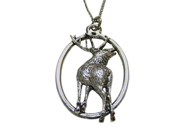 Turned Deer Large Oval Pendant Necklace