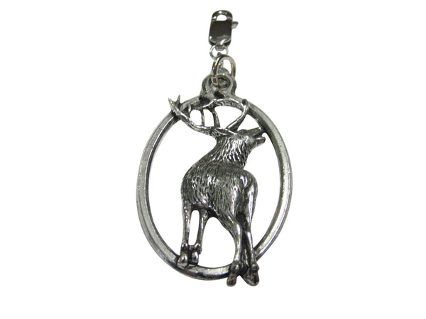Turned Stag Deer Large Oval Pendant Zipper Pull Charm