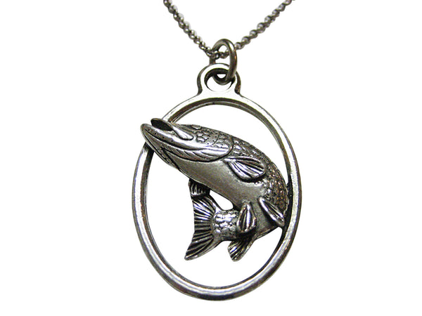 Turning Pike Fish Large Oval Pendant Necklace