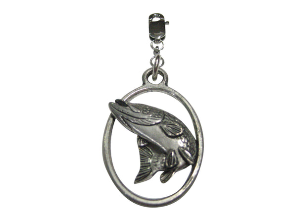 Turning Pike Fish Large Oval Pendant Zipper Pull Charm