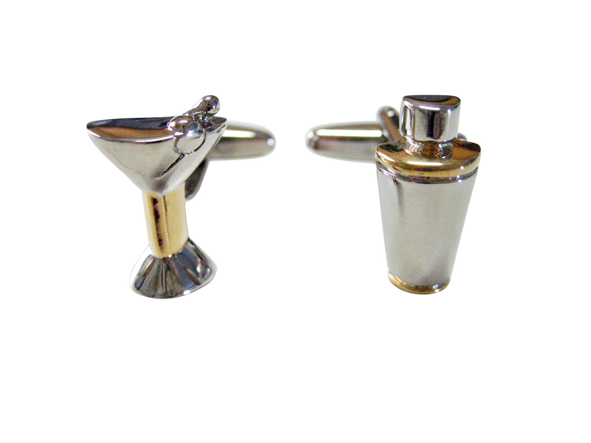 Two Toned Cocktail Shaker and Martini Glass Cufflinks
