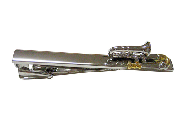 Two Toned Trombone Music Instrument Square Tie Clip