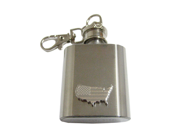 USA America Map Shape and Flag Design 1 Oz. Stainless Steel Key Chain Flask
