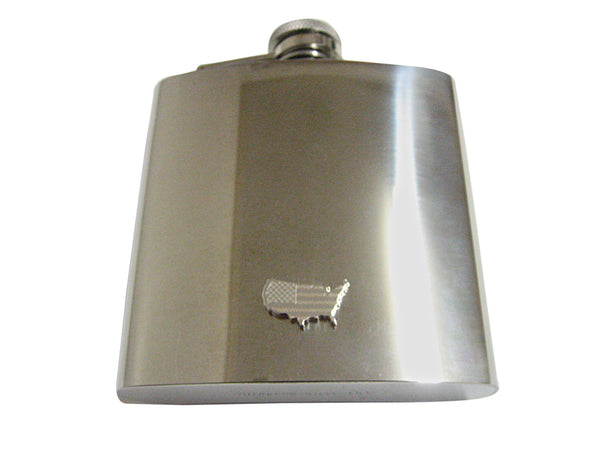 USA America Map Shape and Flag Design 6 Oz. Stainless Steel Flask
