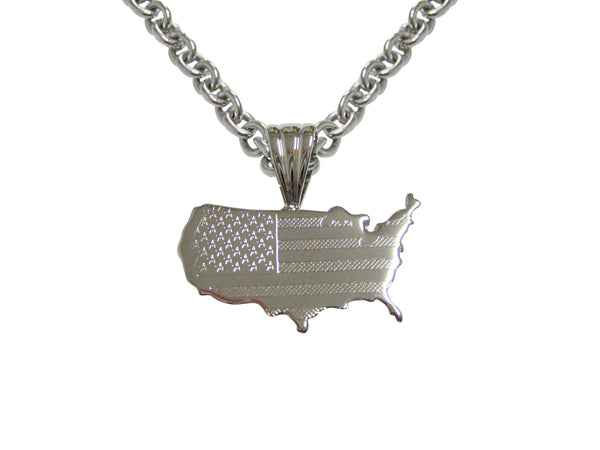 USA America Map Shape and Flag Design Pendant Necklace