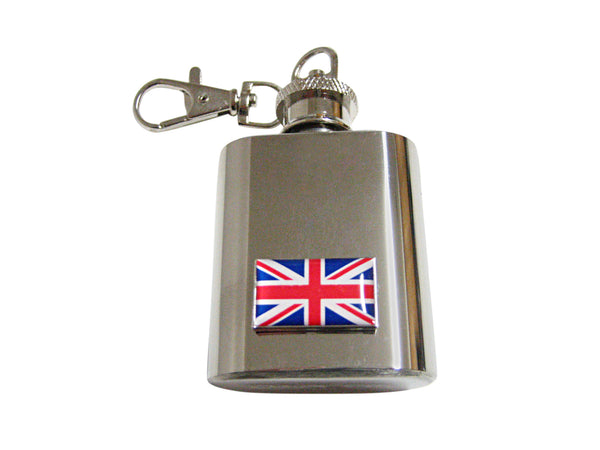 United Kingdom Union Jack Flag Pendant 1 Oz. Stainless Steel Key Chain Flask