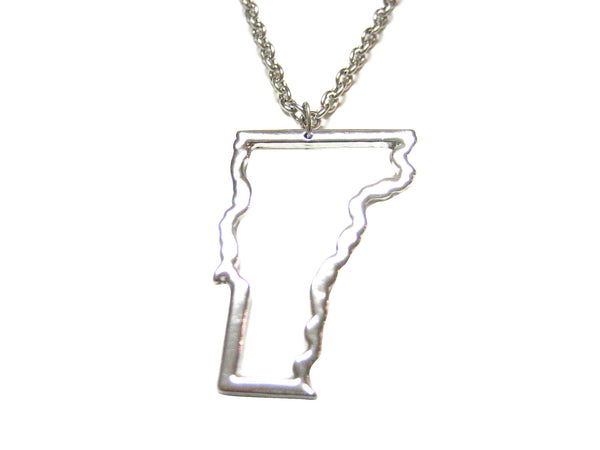 Silver Toned Vermont State Map Outline Pendant Necklace