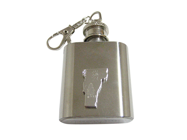 Vermont State Map Shape and Flag Design 1 Oz. Stainless Steel Key Chain Flask