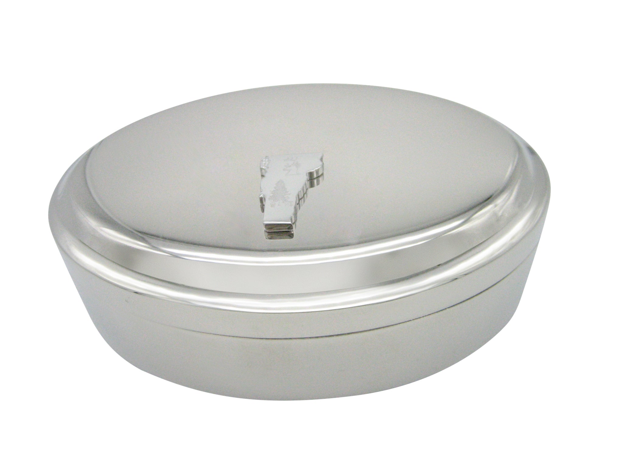 Vermont State Map Shape and Flag Design Pendant Oval Trinket Jewelry Box