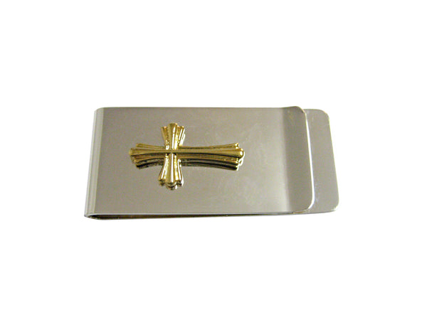 Vertical Gold Toned Intricately Detailed Cross Money Clip