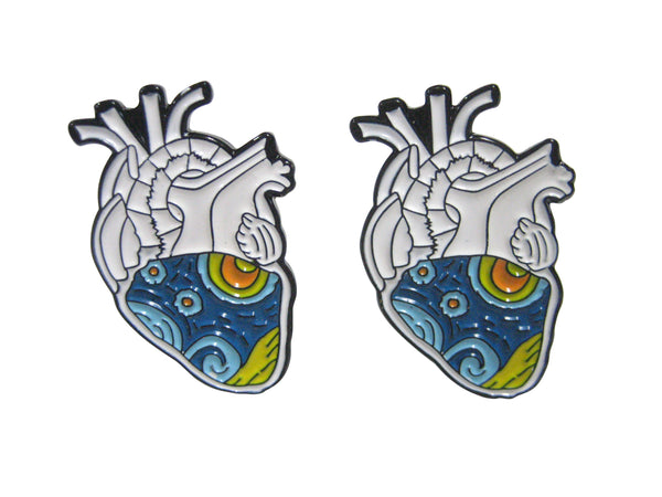 Vincent Van Gogh Starry Night Love Anatomical Heart Cufflinks
