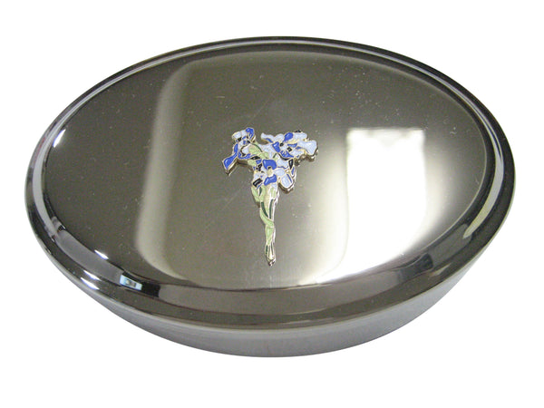 Violet and White Toned Iris Flower Oval Trinket Jewelry Box