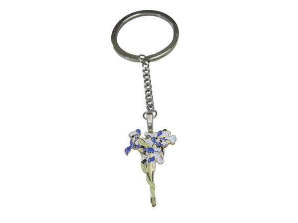Violet and White Toned Iris Flower Pendant Keychain